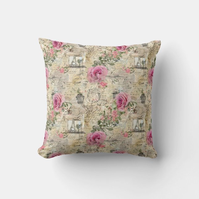 A French Ephemera Design Series 1 Throw Pillow (Front)