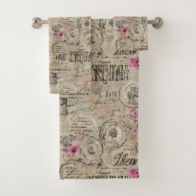A French Ephemera Design Series 24 Bath Towel Set (Insitu)