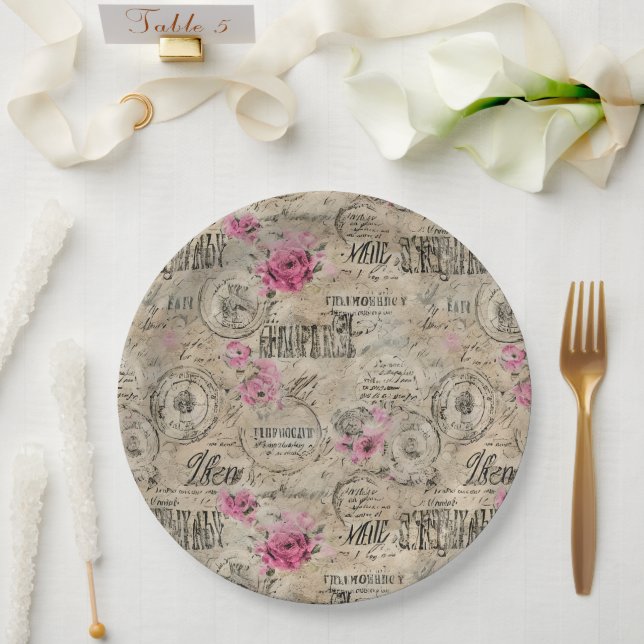 A French Ephemera Design Series 24 Paper Plate (Wedding)