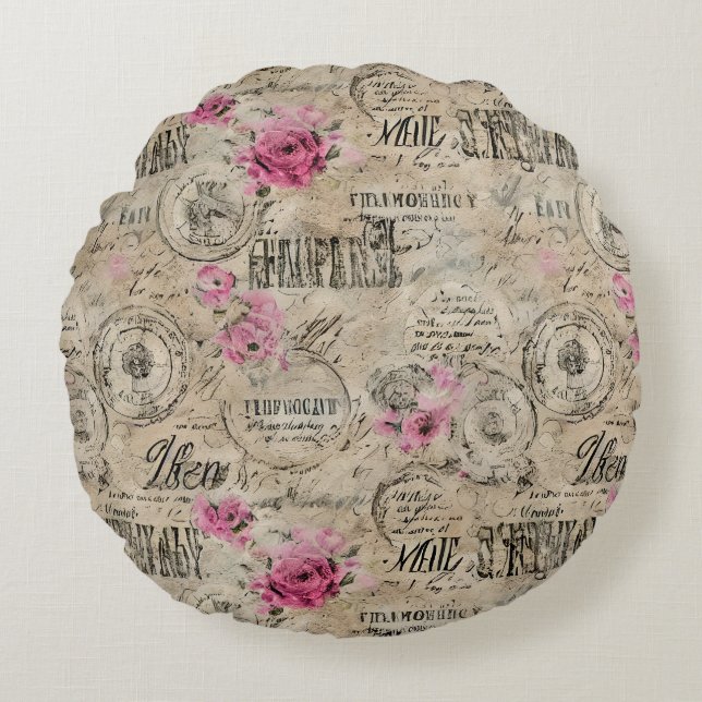 A French Ephemera Design Series 24 Round Pillow (Front)