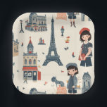 A French Girl's Day Out Paper Plate<br><div class="desc">Unique French pattern perfect for a young girl's Parisian themed birthday party.</div>