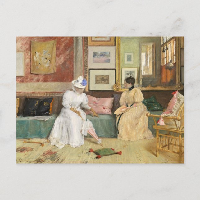 A Friendly Call, 1895 (oil on canvas) Postcard (Front)