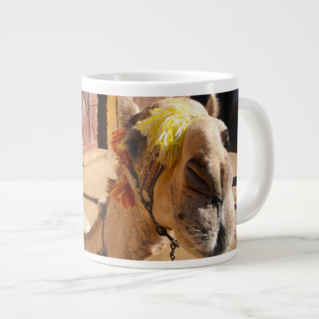 A friendly camel awaits its next rider, Cairo, Large Coffee Mug (Front Right)