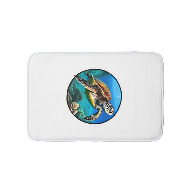 A friendly sea turtle swimming in the ocean bath mat (Front)