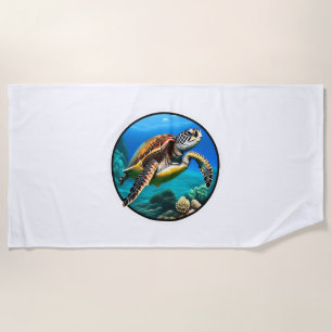 A friendly sea turtle swimming in the ocean beach towel