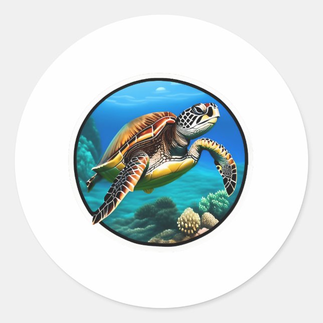 A friendly sea turtle swimming in the ocean classic round sticker (Front)