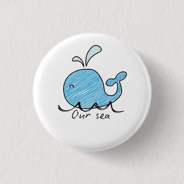 A FRIENDLY WHALE IN HIS SEA Wood Wall Art  1 Inch Round Button (Front)