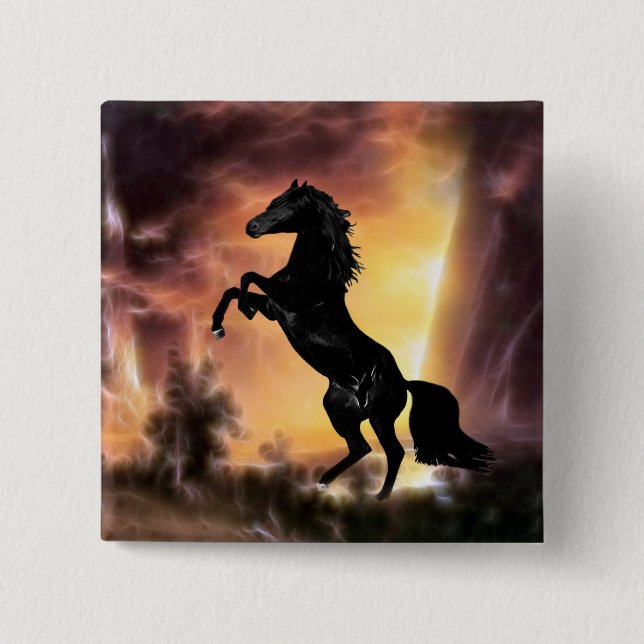 A Friesian Stallion horse rearing 2 Inch Square Button (Front)