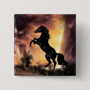 A Friesian Stallion horse rearing 2 Inch Square Button