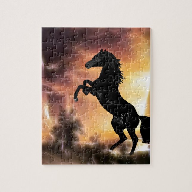 A Friesian Stallion horse rearing Jigsaw Puzzle (Vertical)