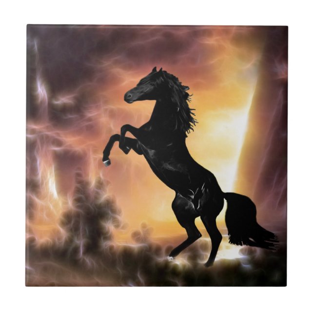 A Friesian Stallion horse rearing Tile (Front)