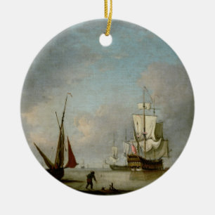 A Frigate in Calm Water Ceramic Ornament