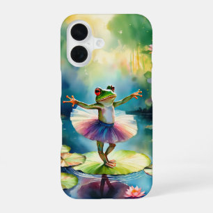 A frog ballerina dancing on a lotus leaf in a pond iPhone 16 case