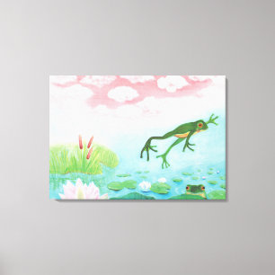 A Frog Jumps Into The Pond Illustration  Canvas Print