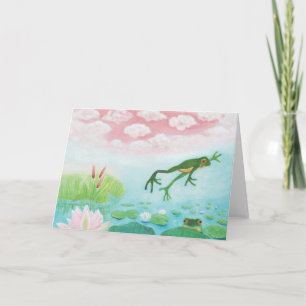 A Frog Jumps Into The Pond Illustration  Card