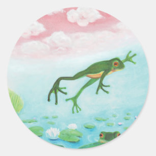 A Frog Jumps Into The Pond Illustration  Classic Round Sticker