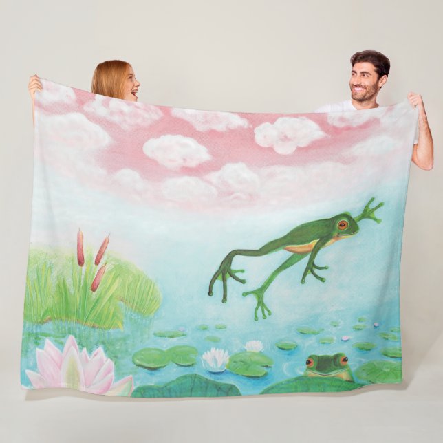 A Frog Jumps Into The Pond Illustration  Fleece Blanket (In Situ)