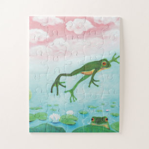A Frog Jumps Into The Pond Illustration  Jigsaw Puzzle