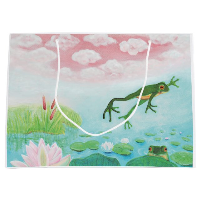 A Frog Jumps Into The Pond Illustration  Large Gift Bag (Front)
