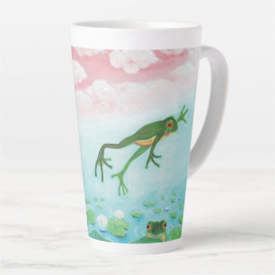 A Frog Jumps Into The Pond Illustration  Latte Mug