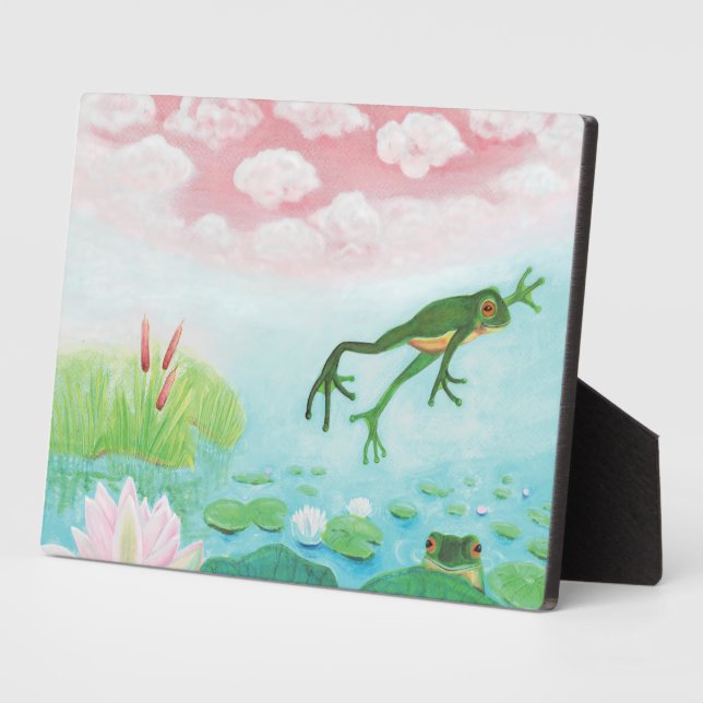 A Frog Jumps Into The Pond Illustration  Plaque (Side)