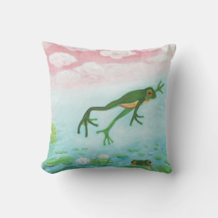 A Frog Jumps Into The Pond Illustration  Throw Pillow