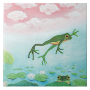 A Frog Jumps Into The Pond Illustration  Tile