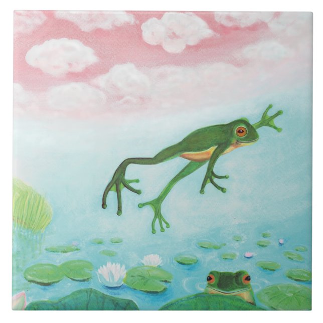 A Frog Jumps Into The Pond Illustration  Tile (Front)