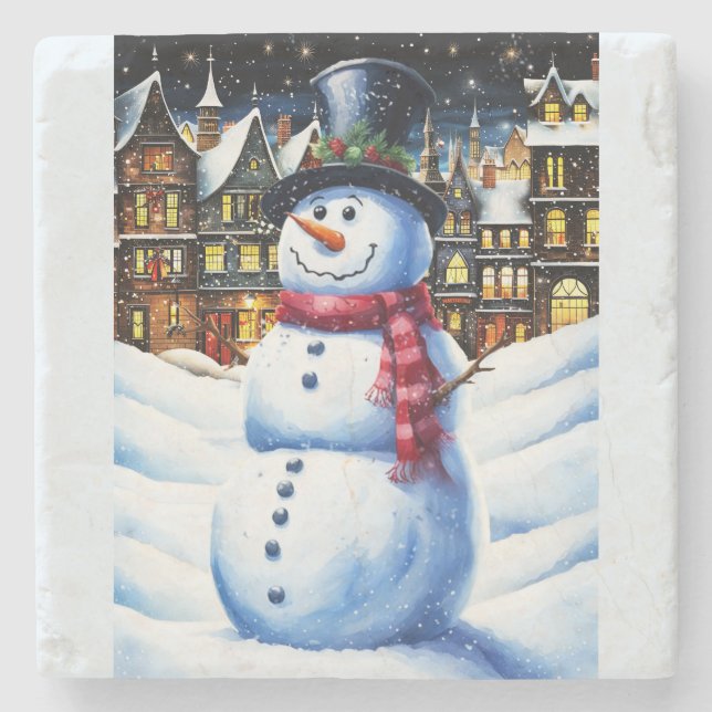 A FROSTY CHRISTMAS EVE STONE COASTER (Front)