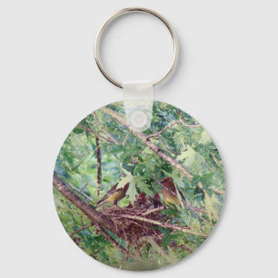 A Full Nest, Parents and Baby Birds Keychain