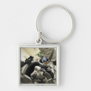 A fully assembled flight crew helmet keychain