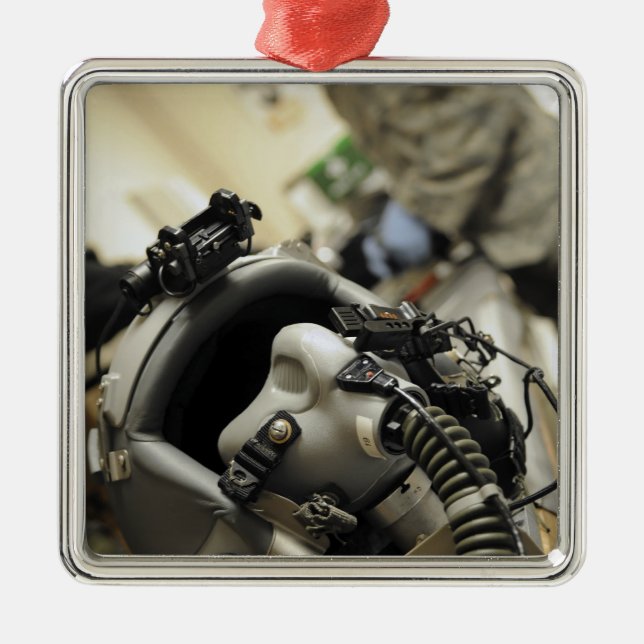A fully assembled flight crew helmet metal ornament (Front)