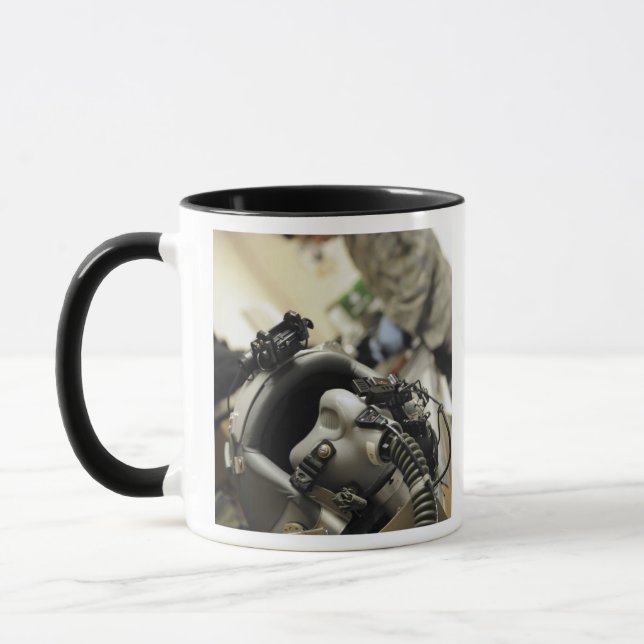 A fully assembled flight crew helmet mug (Left)