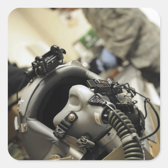 A fully assembled flight crew helmet square sticker (Front)