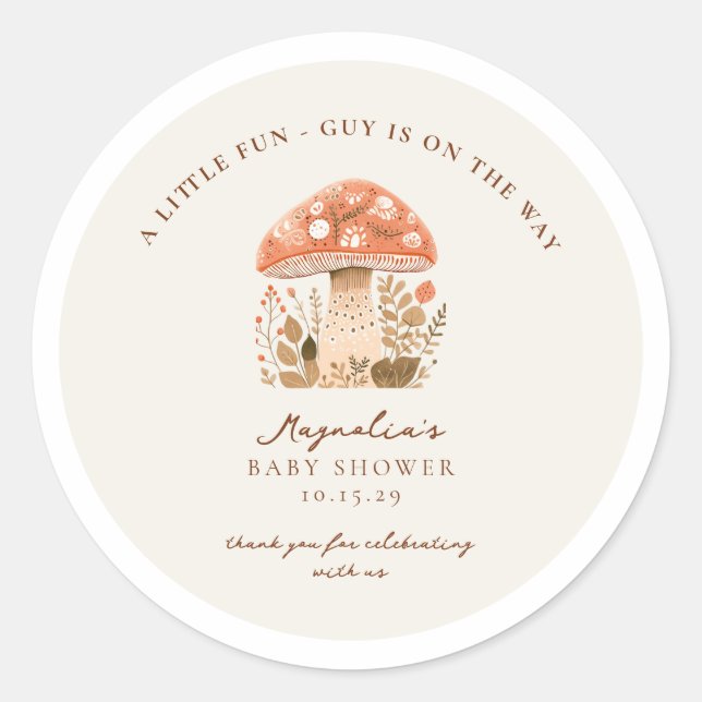 A Fun Little Guy is on the Way Baby Shower  Classic Round Sticker (Front)