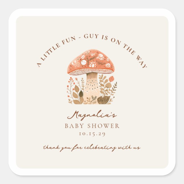 A Fun Little Guy is on the Way Baby Shower  Square Sticker (Front)