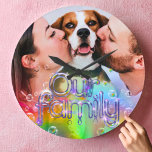 A Fun Rainbow Bubble Themed Add Your Own Picture Large Clock<br><div class="desc">photo collage, 12 photo, template, create your own, modern farmhouse, time spent with family quote, photo frame, rustic wood, reclaimed wood, keepsake, custom photo wall clock, personalized photo clock, family name monogram, unique gift ideas, christmas gifts for grandparents, housewarming gift ideas, modern home decor, custom photo gifts, holiday gifts for...</div>