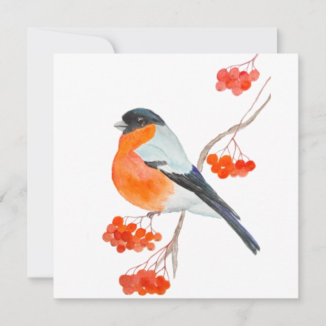 A funny bullfinch on a rowan tree branch invitation (Front)