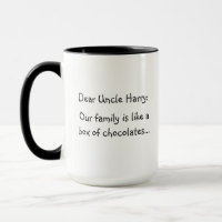 A funny custom text mug for a family member
