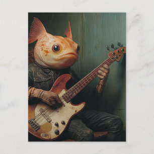A funny fish playing guitar fantasy postcard