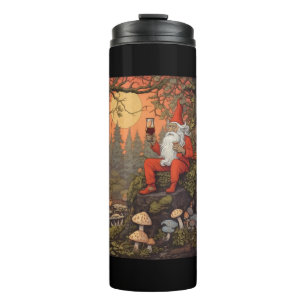 A funny gnome drinking wine at sunset thermal tumbler