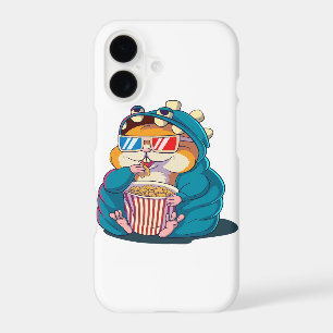 A funny hamster wearing glasses eats popcorn