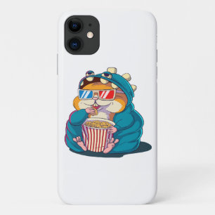 A funny hamster wearing glasses eats popcorn iPhone 11 case