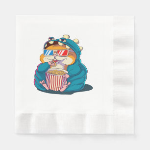 A funny hamster wearing glasses eats popcorn napkin