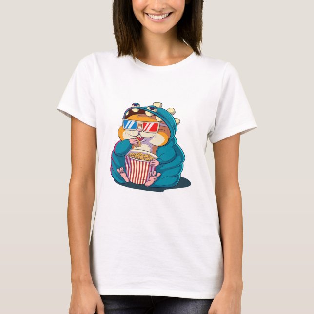 A funny hamster wearing glasses eats popcorn T-Shirt (Front)
