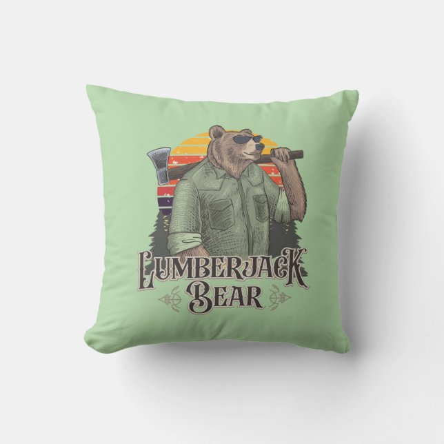 A funny jigsaw with a cartoon bear throw pillow (Front)