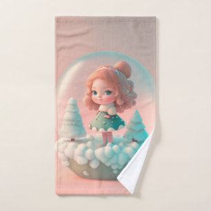 A funny little doll on a cloud  bath towel set