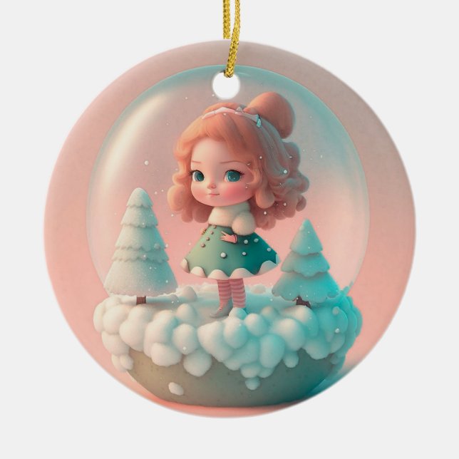 A funny little doll on a cloud  ceramic ornament (Front)