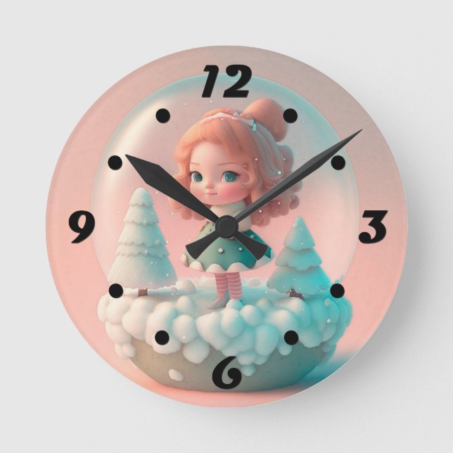 A funny little doll on a cloud  round clock (Front)