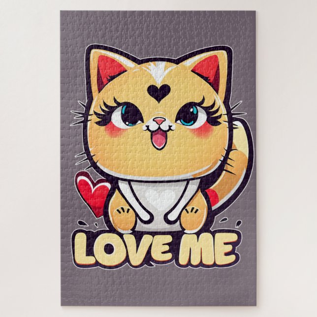 A funny, love-filled chibi cat jigsaw puzzle (Vertical)